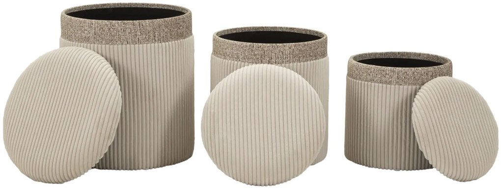 Mauro Ferretti Set 3 Pufuri Crem Cu Spațiu De Depozitare, Ø 40,5 X 49,5 Cm, 35 X 42 Cm, 31 X 38 Cm | Aosom Romania