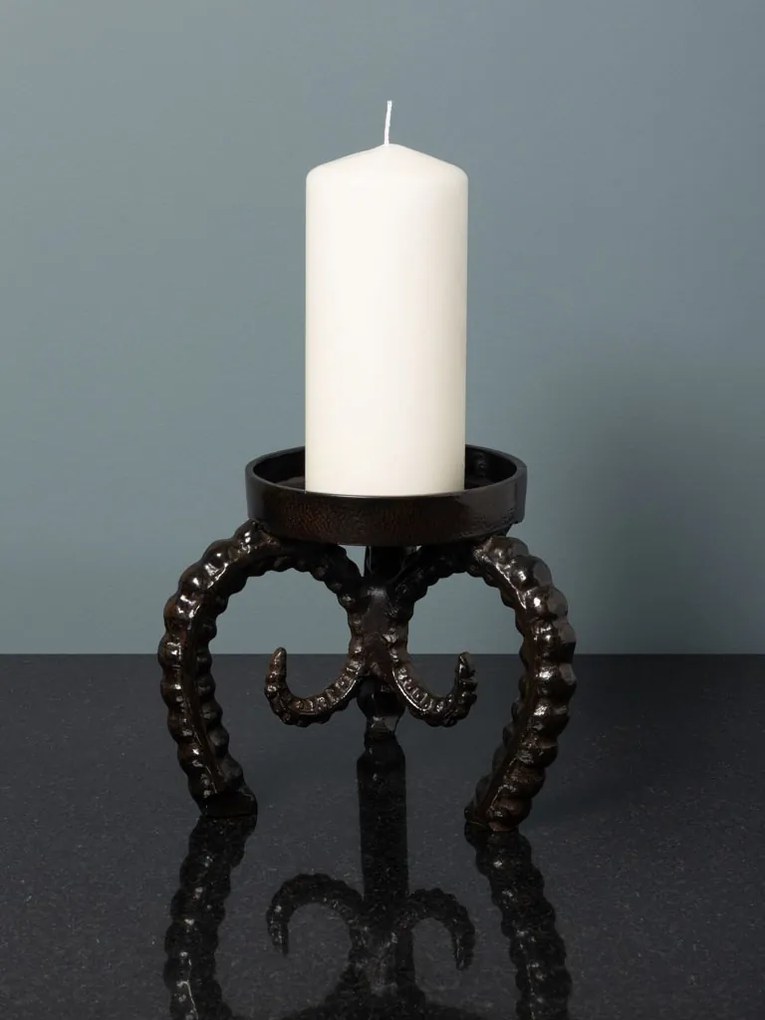 Suport lumanare negru, din aluminiu, Sheep Horns