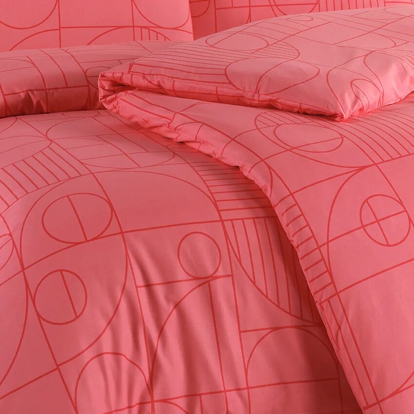 BedTex Lenjerie de pat din bumbac Geo Sunset Coral, 140 x 220 cm, 70 x 90 cm, 140 x 220 cm, 70 x 90 cm