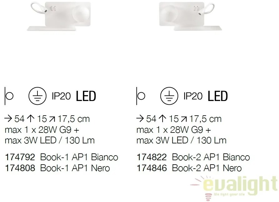 Aplica LED moderna cu reader LED cu port USB BOOK-2 AP2 174822