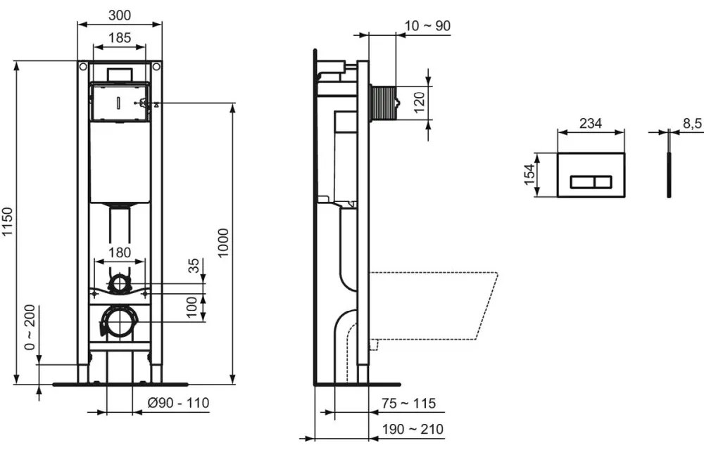 Set de instalare incastrata ECO M pentru WC suspendat cu clapeta, alb Alb