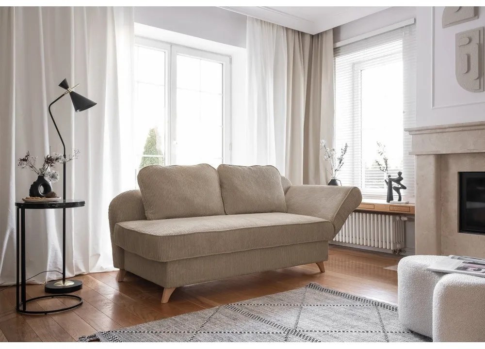 Șezlong taupe cu tapițerie din catifea reiată (cu colț pe partea dreaptă) Chic Charlotte – Miuform