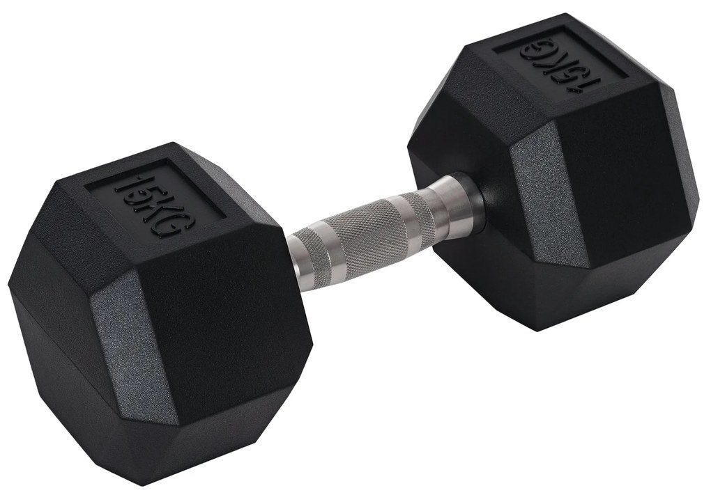 HOMCOM Ganteră Hexagonală de 15 kg, cu Prindere Antiderapanta, Greutate pentru Brațe din Oțel și Cauciuc, Ø15.5x33.6 cm, Negru | Aosom Romania