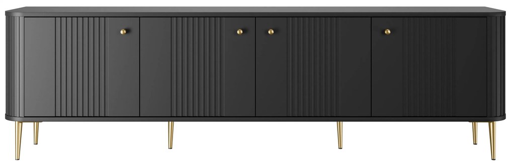Comodă TV Vesper 4D 187 cm - negru / picioare aurii