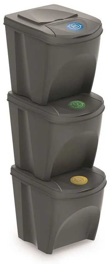Set pubele pentru deseuri sortate II, 3 x 25 l, gri