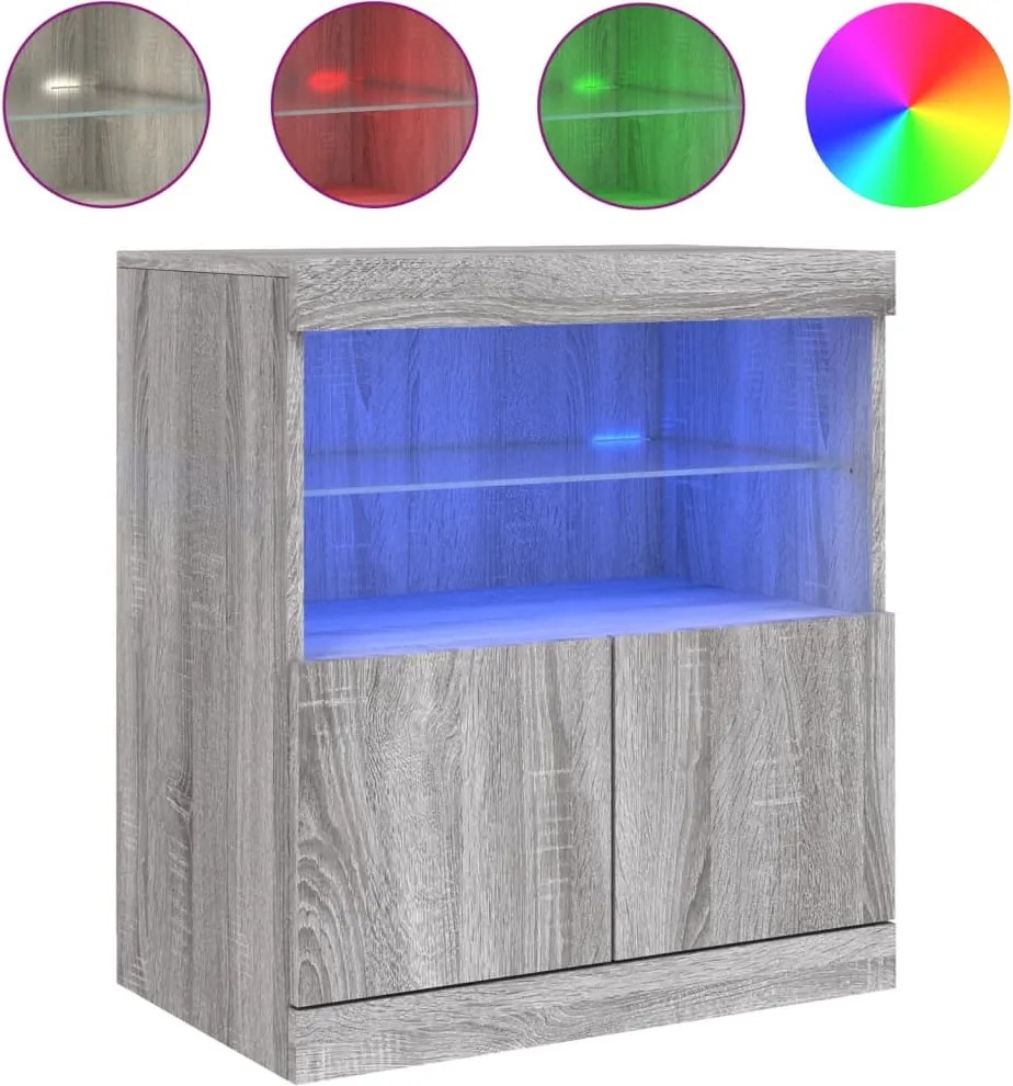 vidaXL Servantă cu lumini LED, gri sonoma, 60x37x67 cm