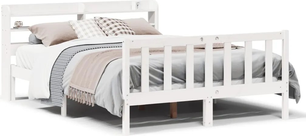 vidaXL Cadru de pat fără saltea, alb, 120x200 cm, lemn masiv pin