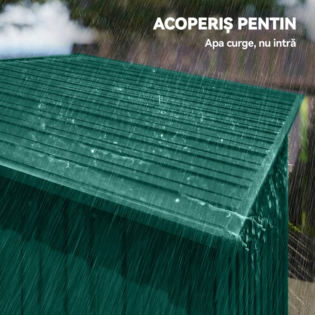 Outsunny Căsuță de Grădină 1.37m² din Metal, Montare Ușoară, Spațiu de Depozitare Unelte Grădină cu Ventilație, Ușă Culisantă, Acoperiș Înclinat și Mănuși, 159x106x181 cm, Verde | Aosom Romania