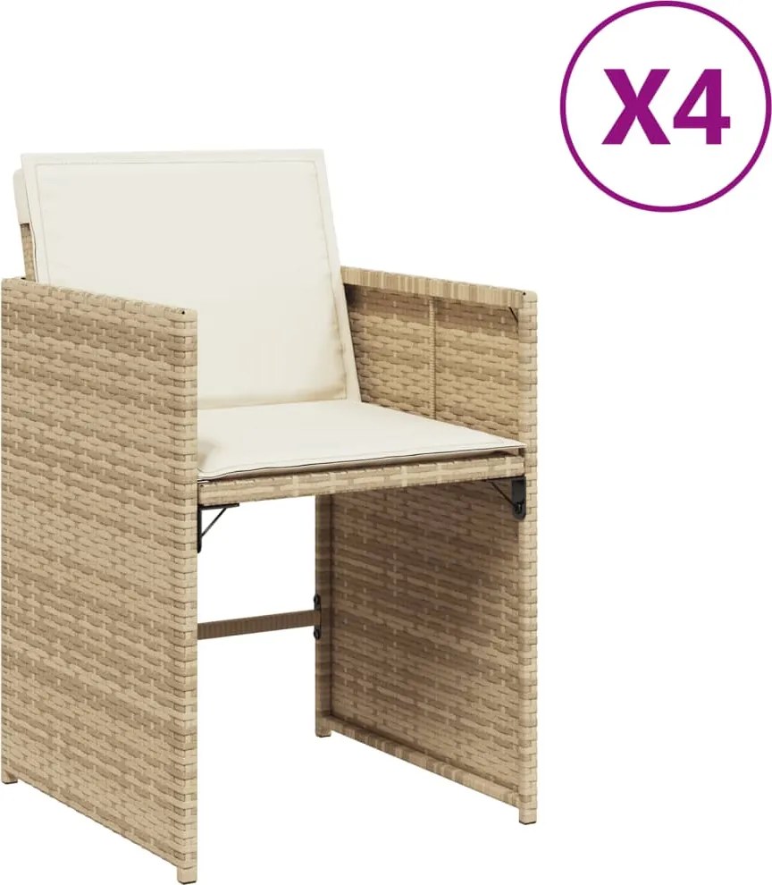 vidaXL Scaune de grădină cu perne, 4 buc., bej, poliratan