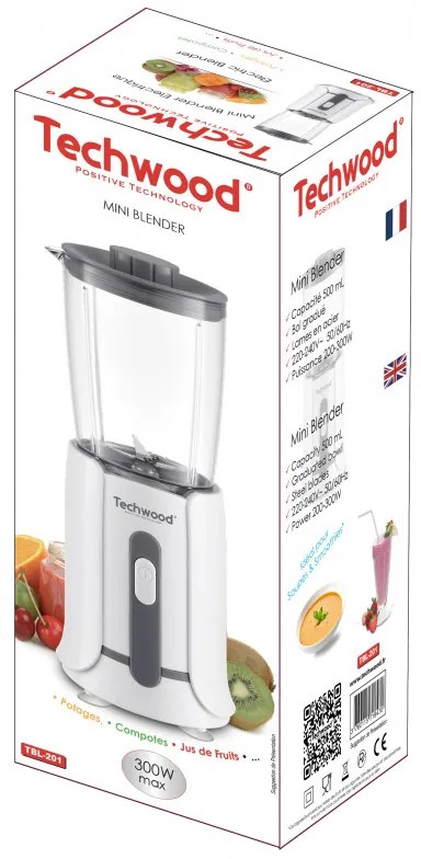 Resigilat: Mini blender Techwood TBL-201, 300W, 0.5 L, Cutite otel, Alb