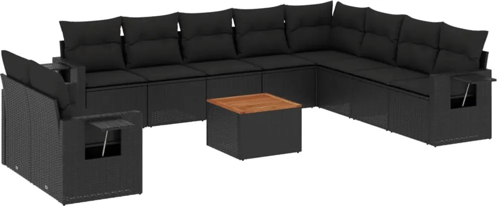 vidaXL Set canapele de grădină cu perne, 11 piese, negru, poliratan