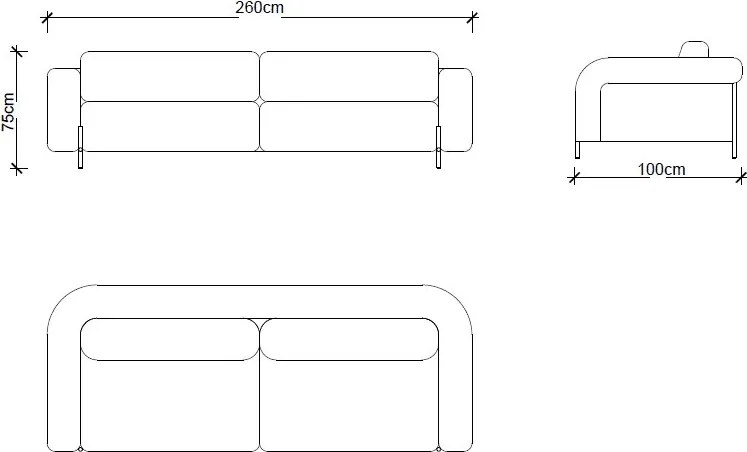 Canapea lemn masiv Marquesa 3 Locuri, 260 × 100 × 75 cm