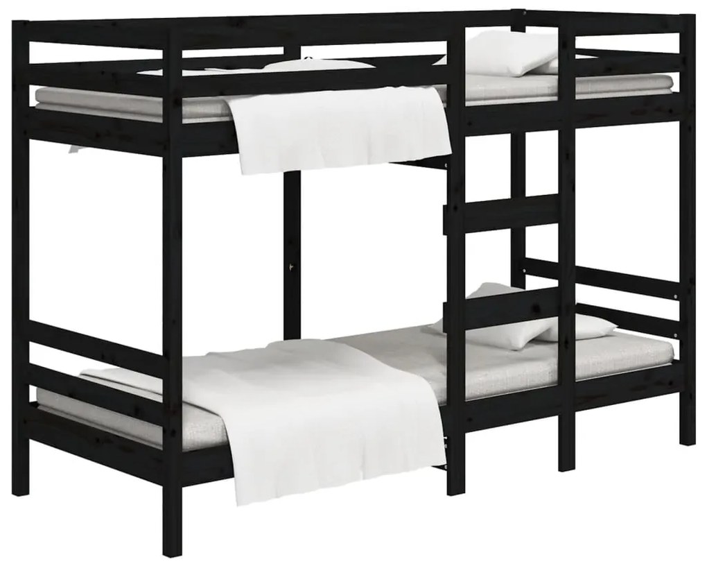 3139843 vidaXL Pat supraetajat, negru, 90x190 cm, lemn masiv de pin