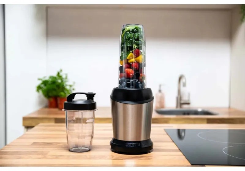 Blender Alpina Nutrition, 4 lame, 1200 W, 1 L, Fara BPA, Inox/Negru