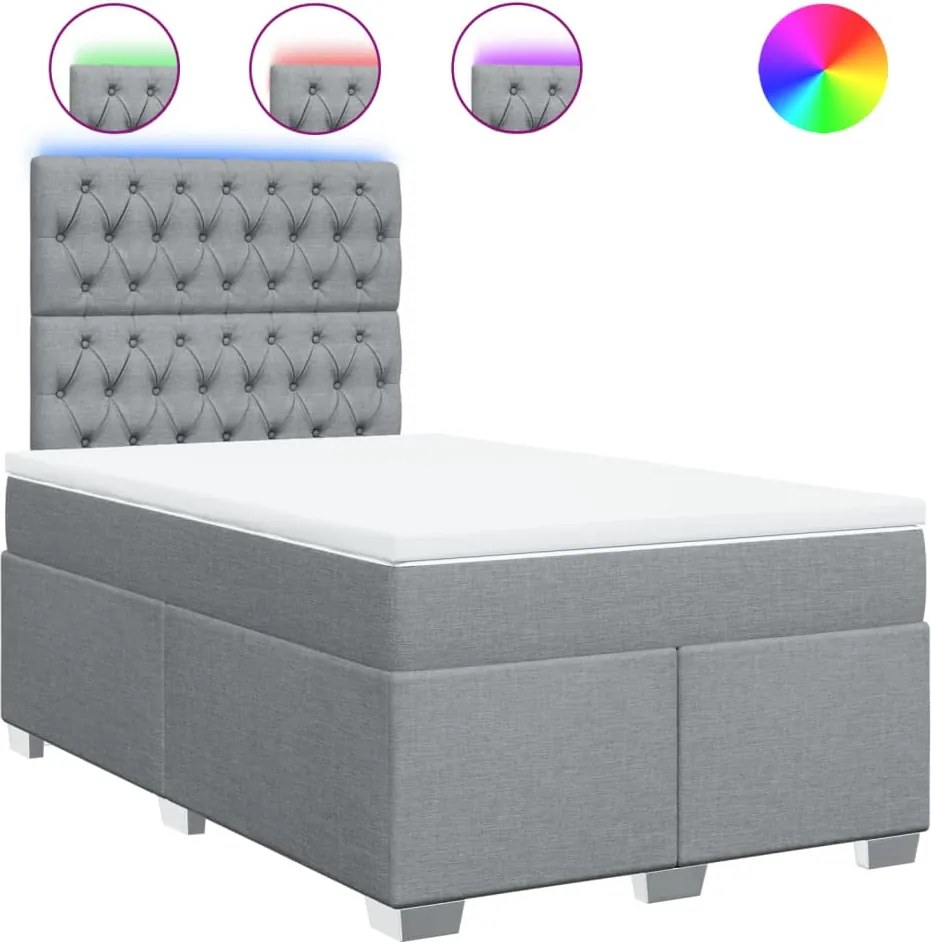 vidaXL Pat box spring cu saltea, gri deschis, 120x190 cm, textil