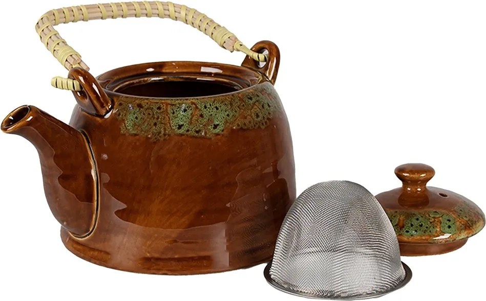 Ceainic cu infuzor, maro, din ceramica, capacitate 750 ml, Browny Green