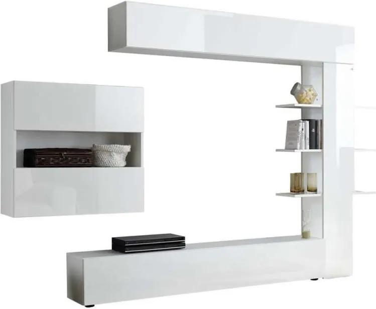 Set mobilă living Akira, 187x30x295 cm, melamină, alb