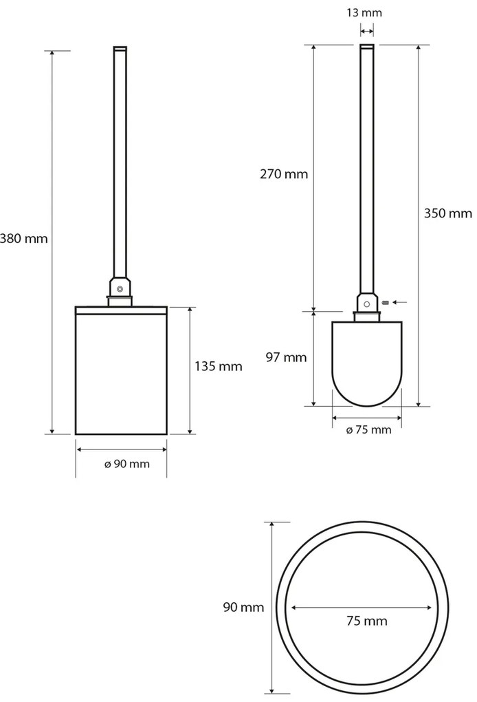 Perie de toaletă SAPHO XB302 X-Roundblack cilindrică, neagră