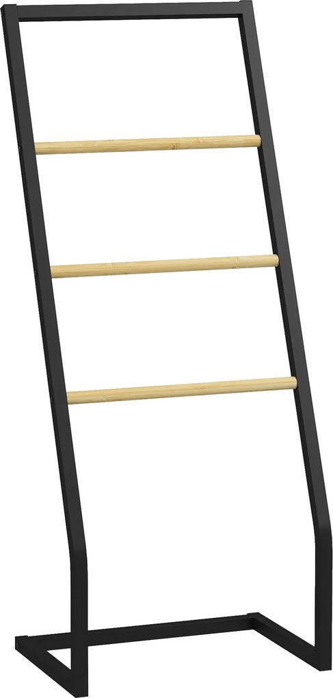 HOMCOM Raft Baie cu 4 Niveluri din Bambus, Suport Prosoape de Dodea Autoportant, 40,5x28x98 cm, Negru | Aosom Romania