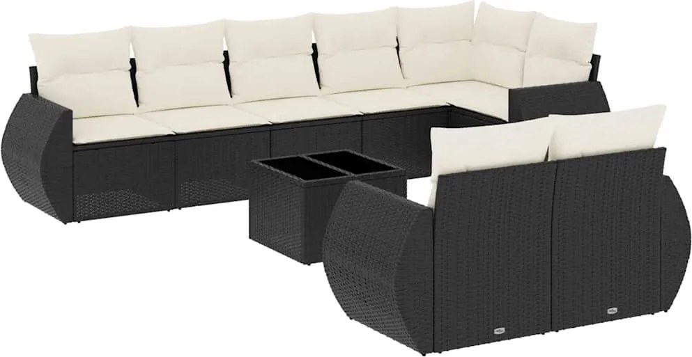 vidaXL Set mobilier de grădină cu perne, 9 piese, negru, poliratan