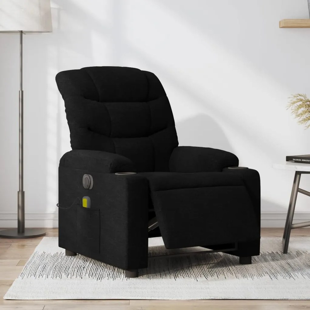 vidaXL Fotoliu electric de masaj rabatabil, negru, textil