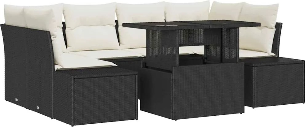 vidaXL Set de canapele pentru grădină cu pernă 7 pcs Negru și Crem