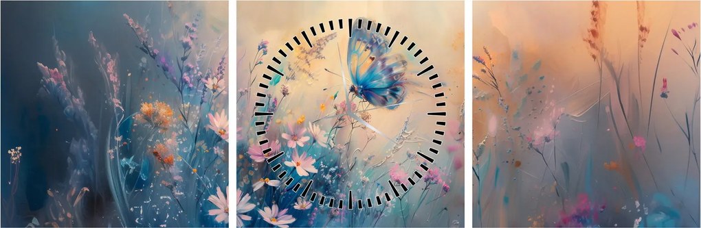 Tablou - Pajiște cu Fluture (cu ceas) (90x30 cm)