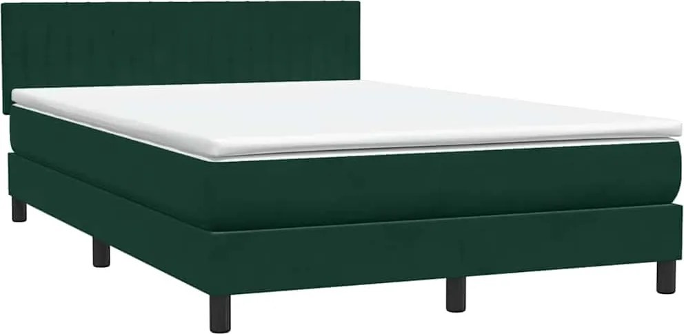 vidaXL Pat box spring cu saltea, verde închis, 160x210 cm, catifea