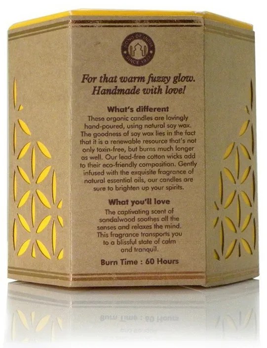 Lumânare organică Mysore Chandan - Lemn de santal200 g în pahar de sticlă chihlimbar