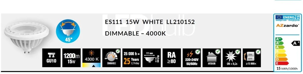 Bec LED dimabil ES111 BULB alb 15W 4300K