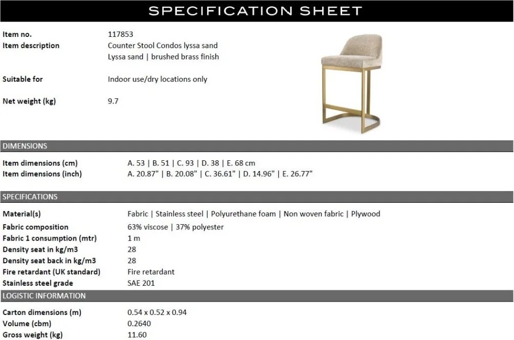 Scaun de bar design LUX, Counter Stool Condos sand