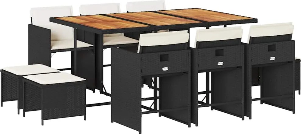 vidaXL Set mobilier de exterior cu perne, 11 piese, negru, poliratan