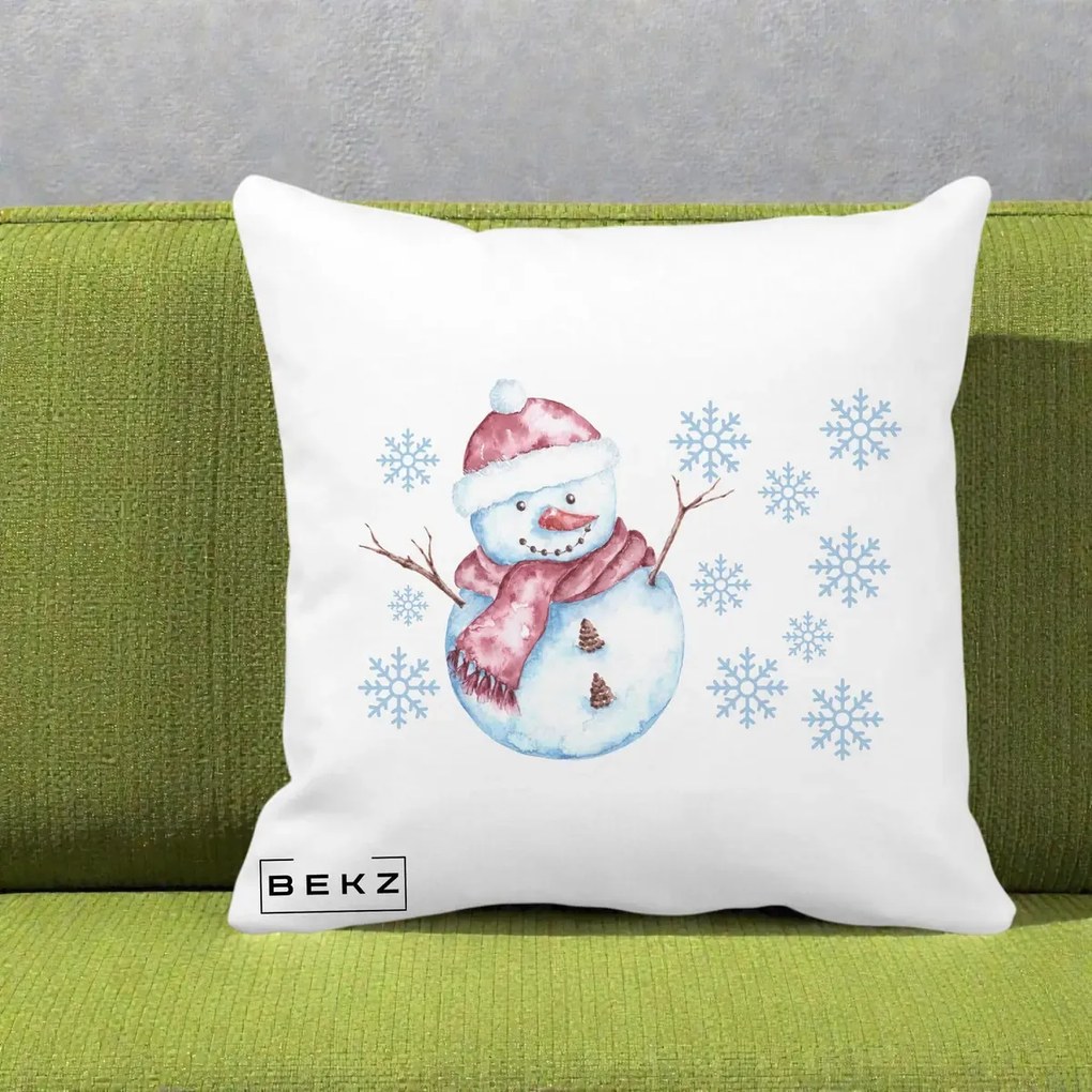 Perna Decorativa Om de Zapada Rosu cu Fulgi, 40x40 cm, Alba Mata, Husa Detasabila, Perna Inclusa, BEKZ®