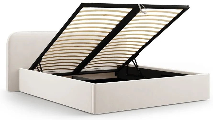 Pat matrimonial fildeș tapițat cu spațiu de depozitare cu somieră 140x200 cm Elizabeth – Micadoni