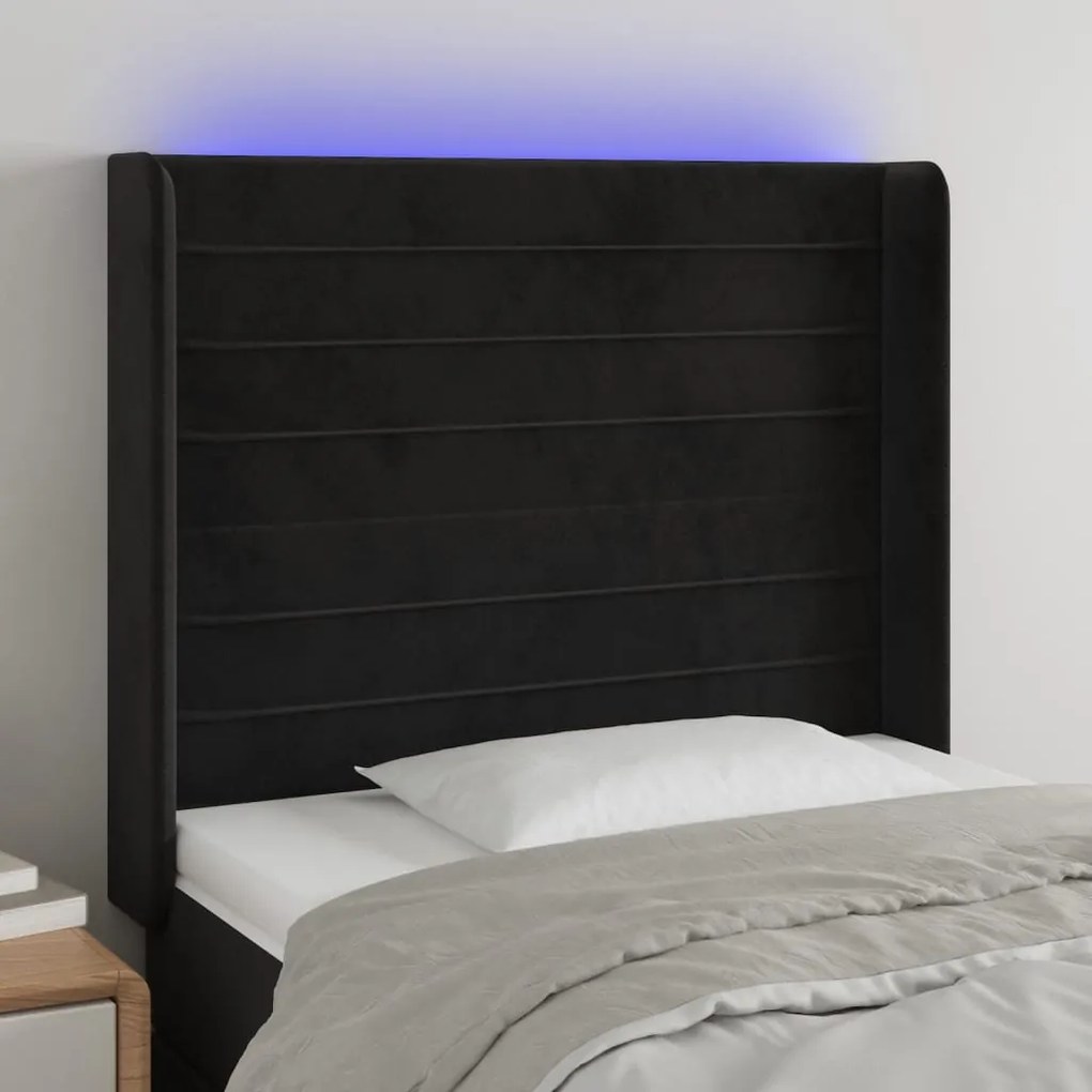 vidaXL Tăblie de pat cu LED, negru, 103x16x118/128 cm, catifea