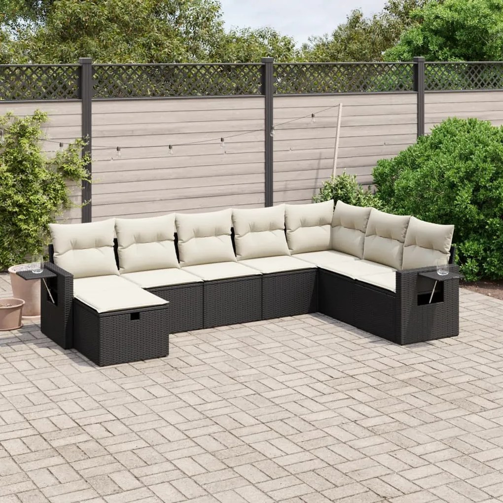vidaXL Set mobilier de grădină cu perne, 8 piese, negru, poliratan