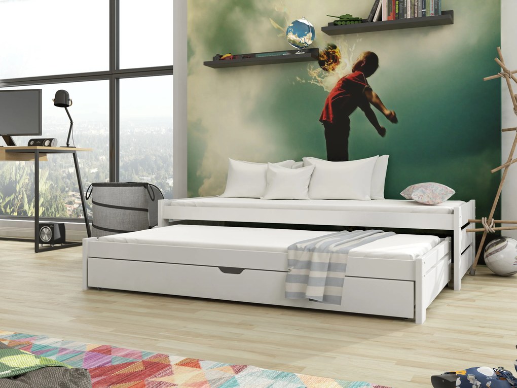Pat pentru copii 80 x 180 cm ANISSA (cu somieră și sp. depozitare) (Alb). Promo -10%. 1013001