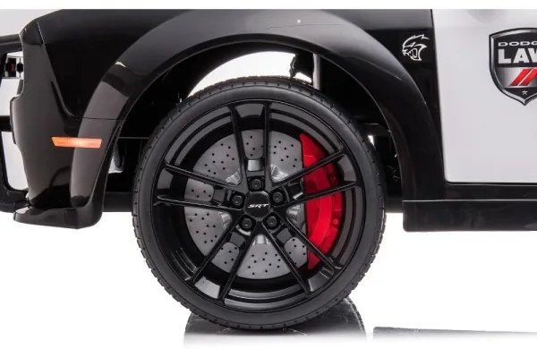 Mașinuță electrică de poliție Dodge Challenger 50W/4500 mAh negru/alb