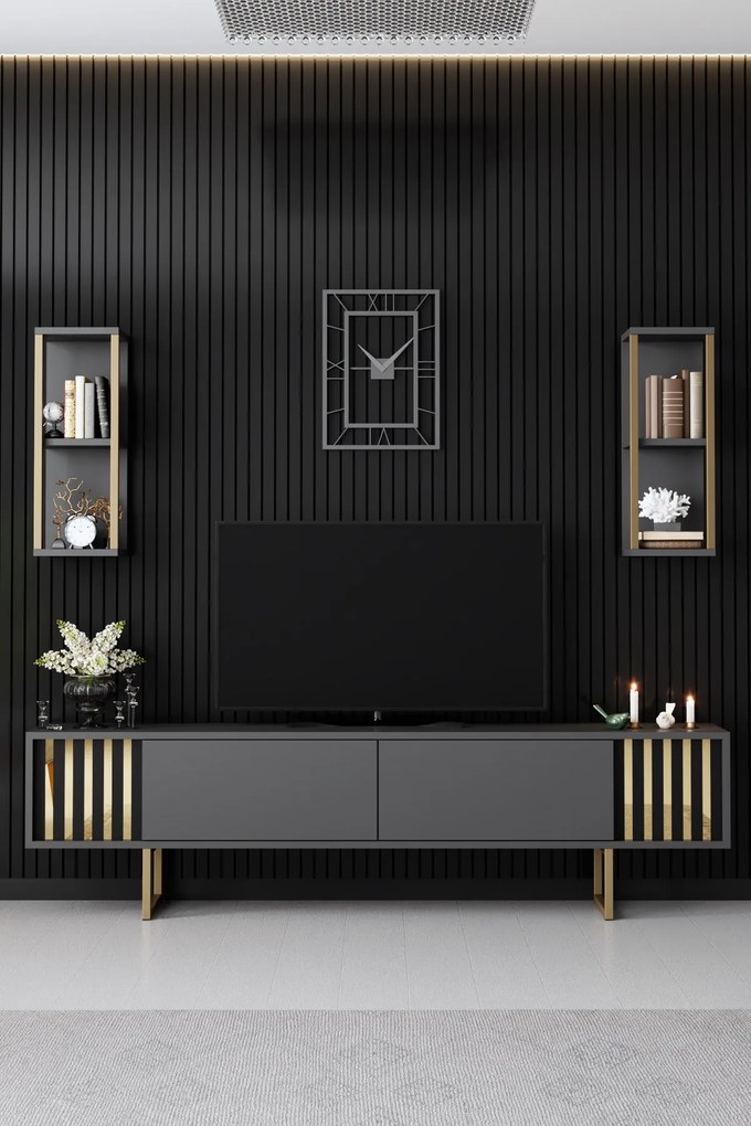 Mobilier living Auriu (antracit + negru). 1072942