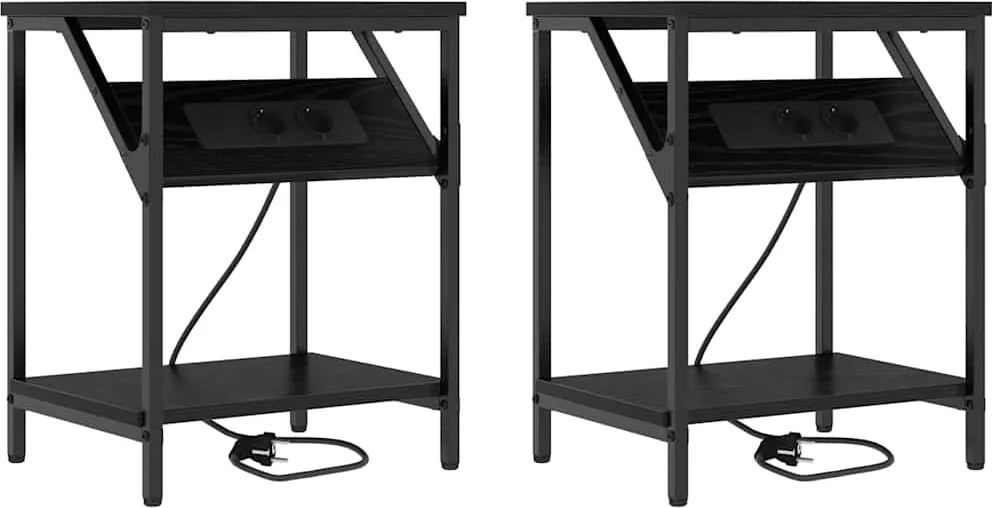 vidaXL Dulap de noapte 2 pcs Stejar Negru 38 x 30 x 48 cm