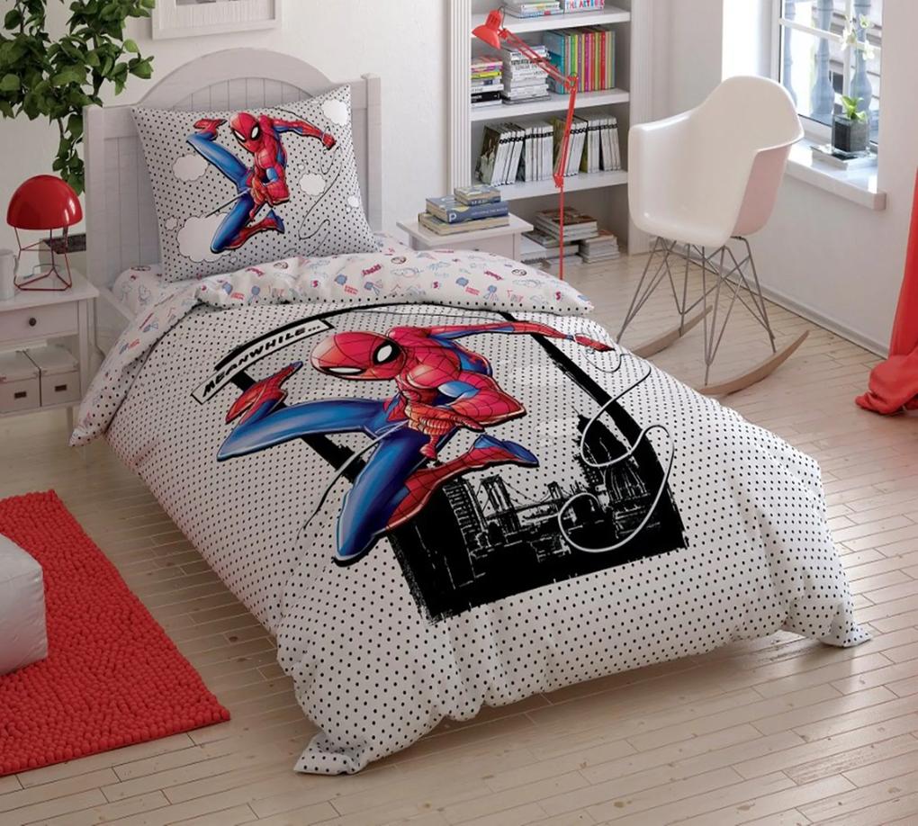 Lenjerie de pat pentru copii TAC, Bumbac 100%, 3 piese, Spiderman Cloudy
