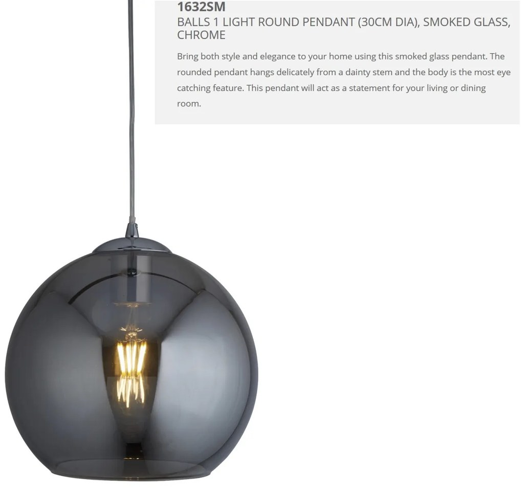 Lustra / Pendul design modern 30cm Balls crom / fumuriu 1632SM SRT