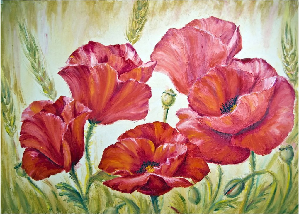 Tablou pe sticlă - Mac - flori (70x50 cm)