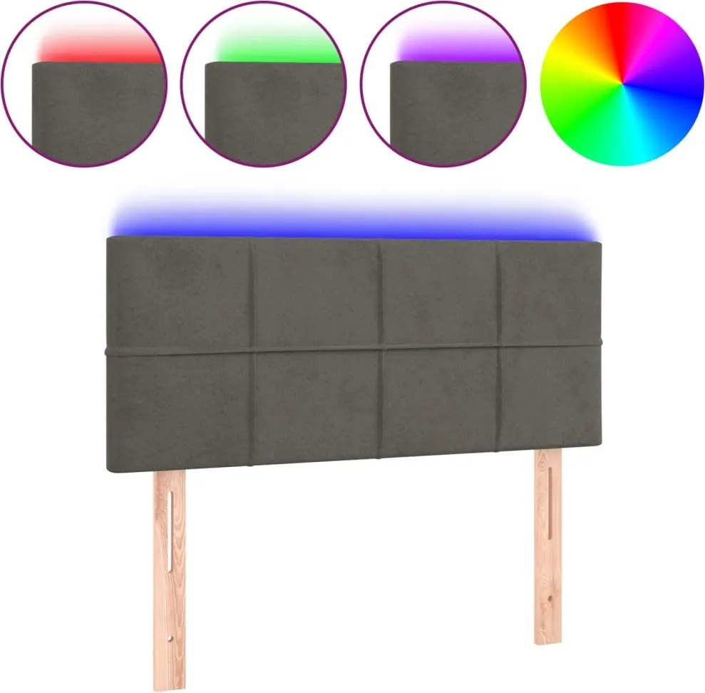 vidaXL Tăblie de pat cu LED, gri închis, 100x5x78/88 cm, catifea