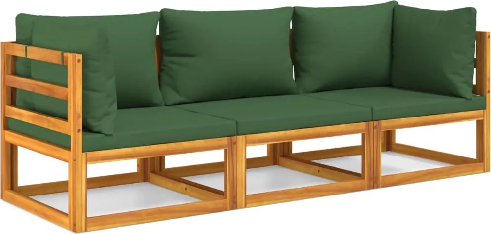 vidaXL Set mobilier de grădină cu perne verzi, 3 piese, lemn masiv