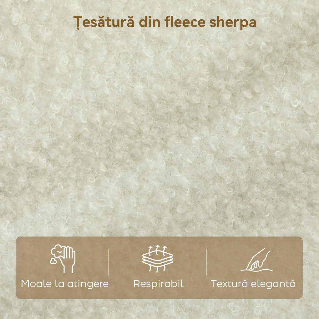 HOMCOM Divan 2 Locuri Imbottit în Sherpa cu Perne Detașabile, Picioare din Lemn de Eucalipt, Design Compact pentru Living, 137x69x82 cm, Crem | Aosom Romania