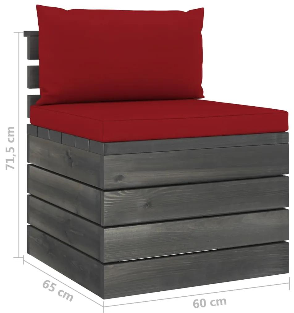 Canapea de gradina din paleti, de mijloc, cu perne, lemn pin 1, Bordo, canapea de mijloc
