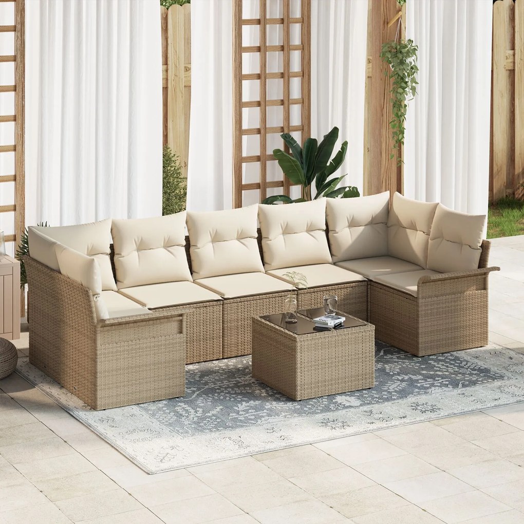 vidaXL Set de canapele pentru grădină 8 pcs Bej Rattan poli