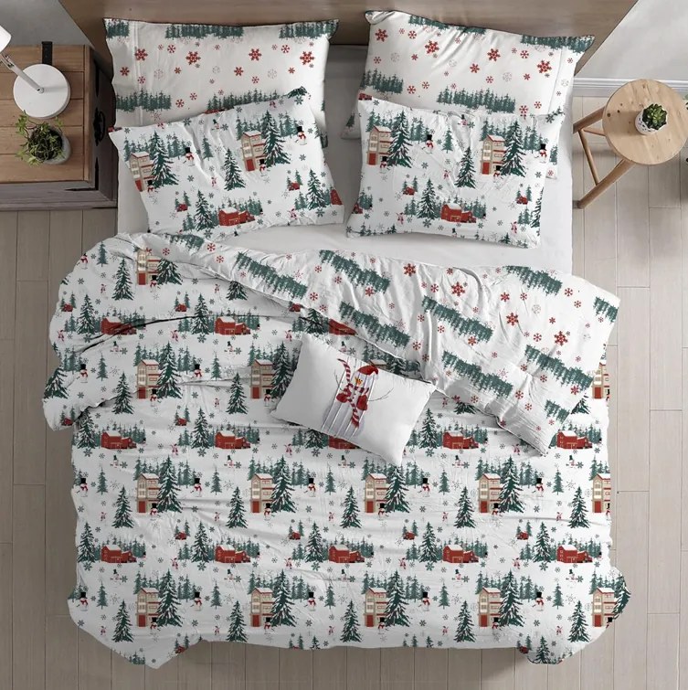 Lenjerie de pat din bumbac SNOWY HOUSES alb Dimensiune lenjerie de pat: 70 x 90 cm | 140 x 220 cm