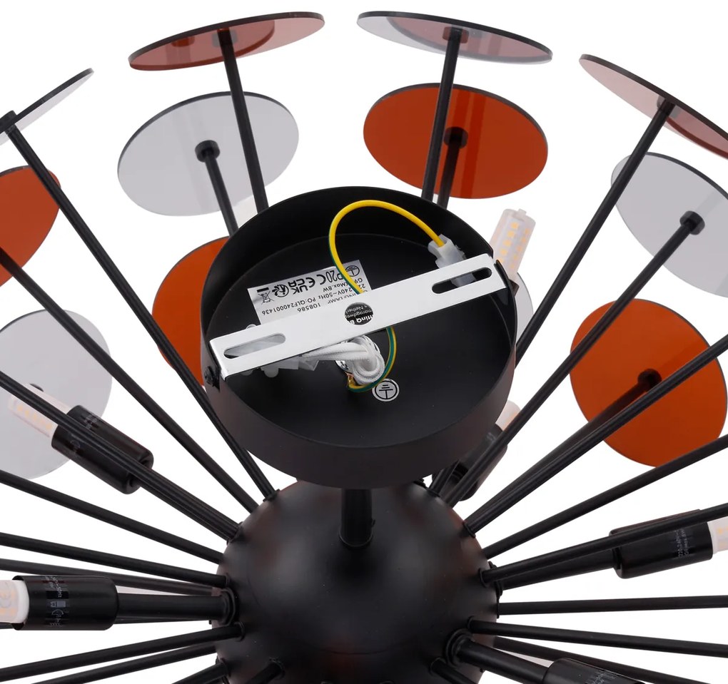 Plafonieră Art Deco neagră cu chihlimbar și fum - Atomic